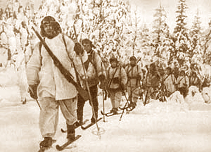 Отряд советской пехоты на территории Финляндии. 1939 г.
